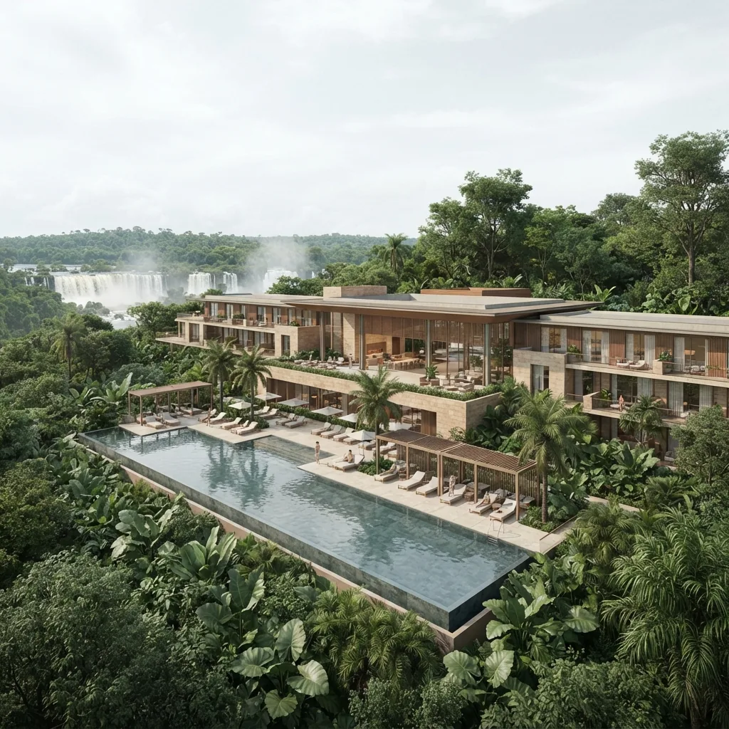 Editorial illustration of Gran Meliá Iguazú surrounded by subtropical forest