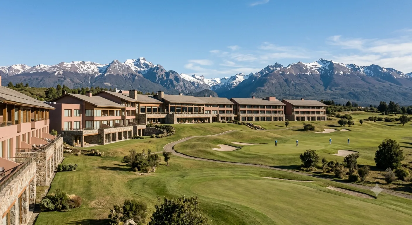 Editorial illustration of Loi Suites Chapelco in the Patagonian landscape